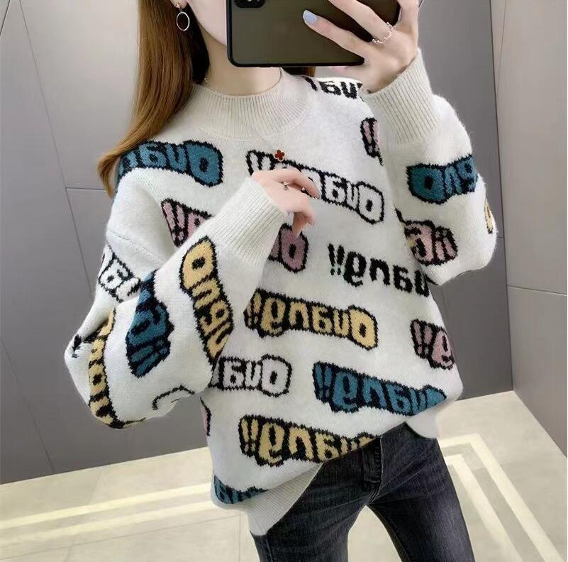 

Women's Sweaters Luxury Designer Pullover Half-high-neck Mid-length Jumpers Female Knitwear Punk Dress top, 07