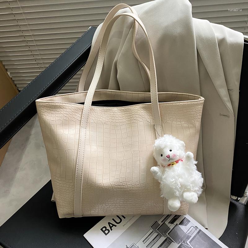 

Evening Bags PU Leather Large Capacity Tote For Women Fashion Travel Working Handbags Vintage Shoulder Lady Crossbody Bag, White