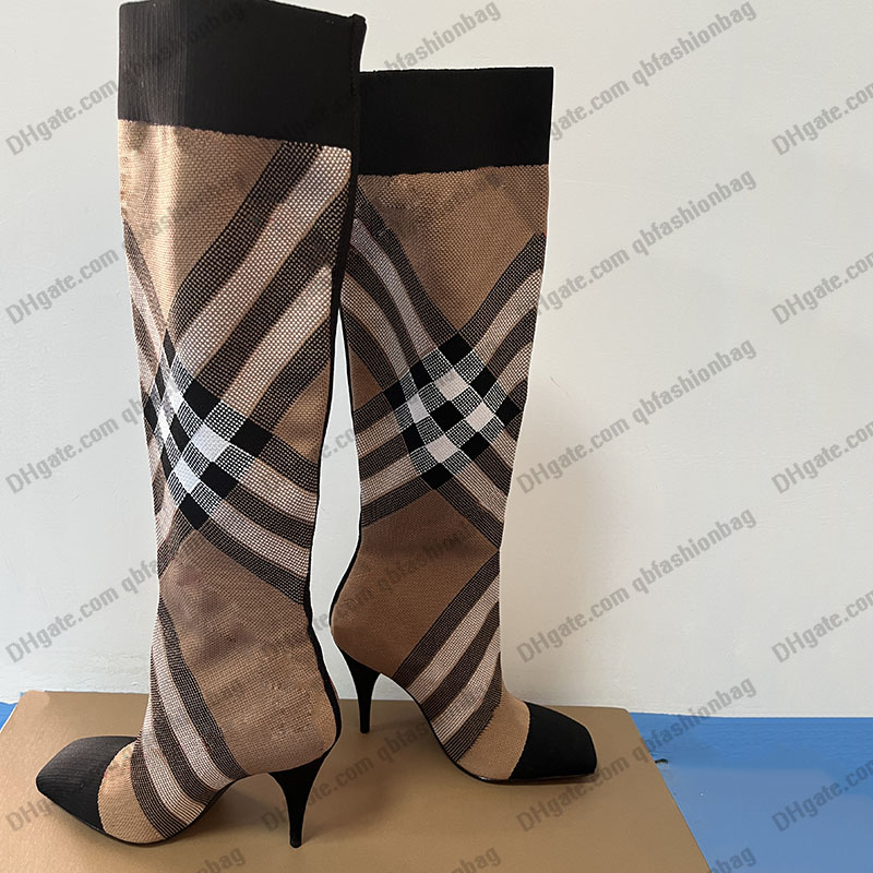 

Retro Womens Over The Knee Boots Stretch Knight Sock With Stiletto High Heels Chelsea Booties Luxury Fall Winter Pointed Toes Slip-on Fashion Ankle Boot Khaki Brown