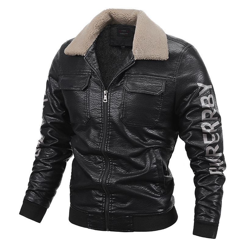 

Men Leather Faux Leather Jacket Autumn and Winter Plush Windproof Waterproof Mens Outerwear Cool Street Clothes Motorcycle Coats, Brown