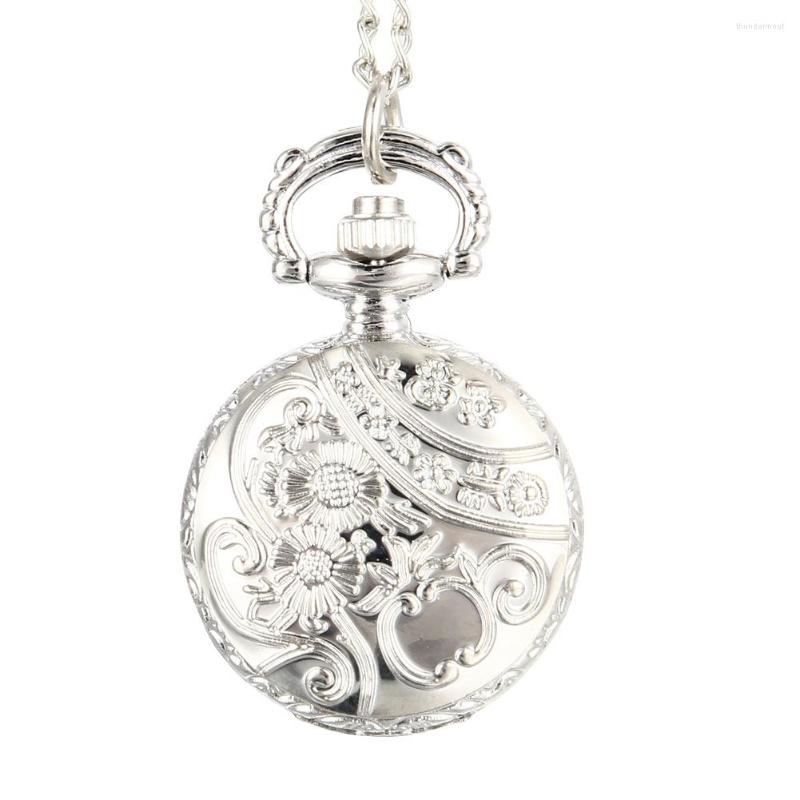 

Pocket Watches Fashion Vintage Quartz Watch Alloy Flowers Butterfly Women Lady Girls Necklace Pendant Sweater Chain Clock Gifts MAEA99, Silver
