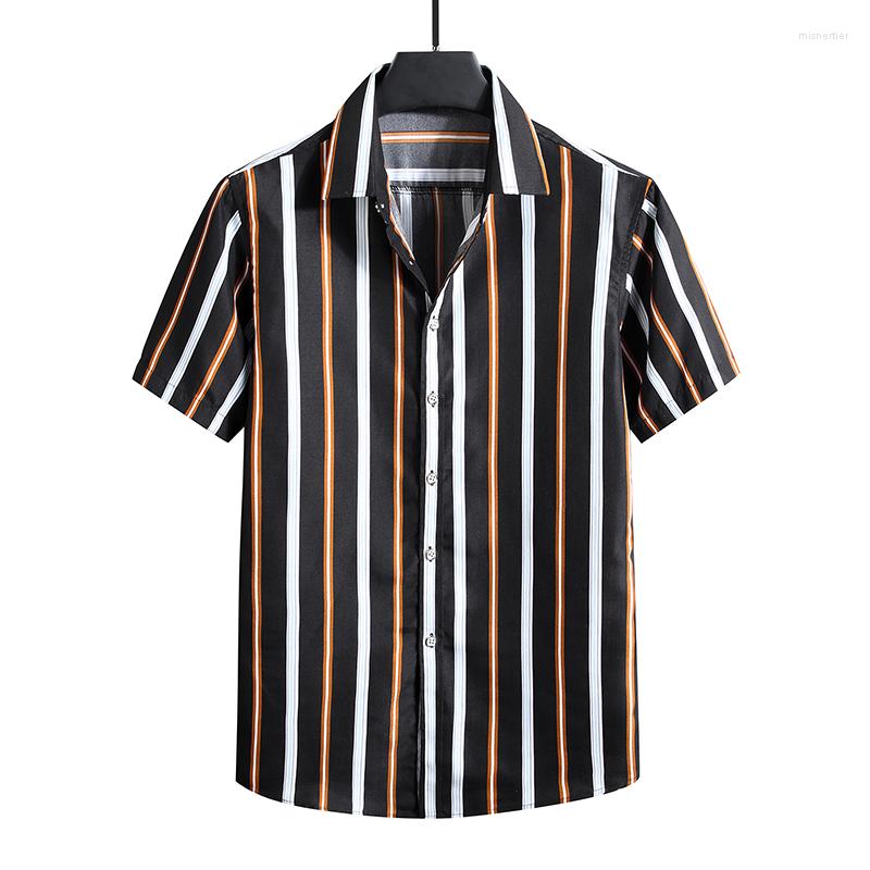 

Men's Casual Shirts Men Striped Shirt Fashion Loose Oversized Comfortable Summer Hawaii Vacation Male Short Sleeve Plus Size M-7xl, Black