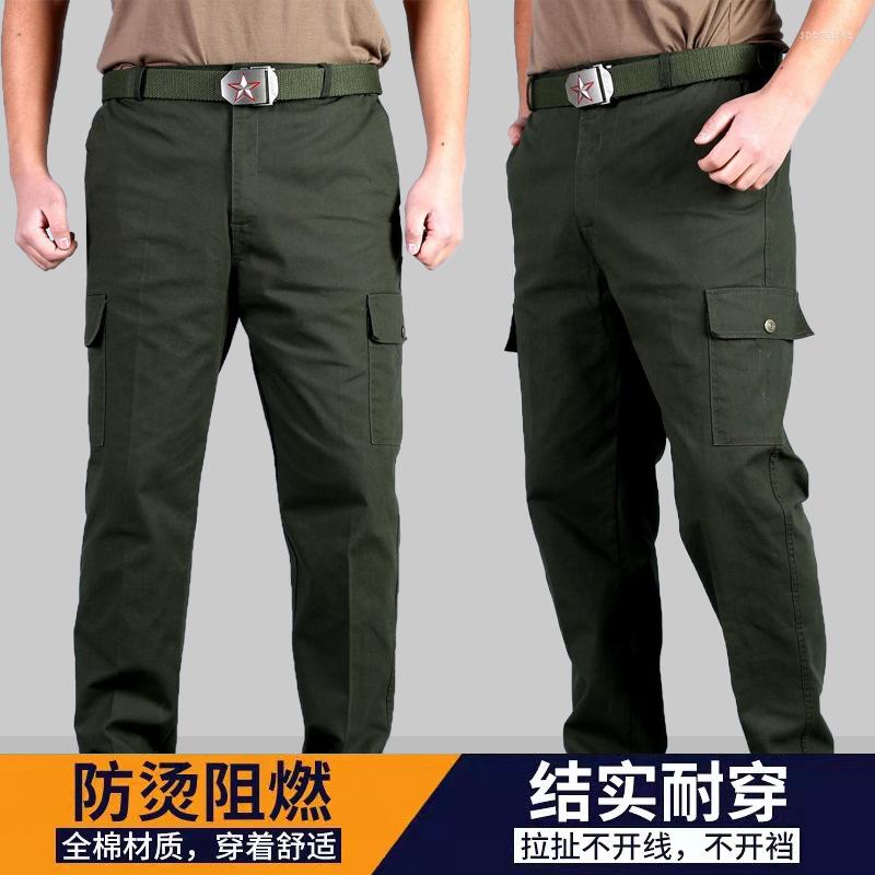 

Men's Pants 2022 Men's Cotton Work And Dirty-Resistant Loose Multi-Pocket Overalls For Spring Autumn, Army green