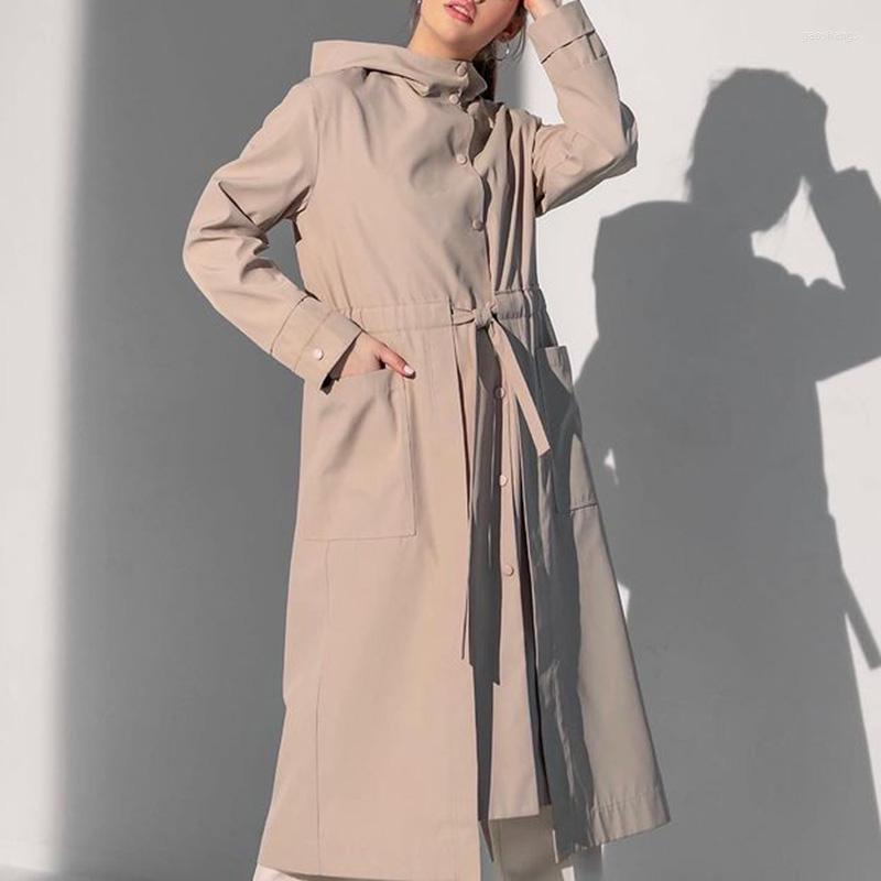 

Women' Trench Coats Fashion Spring Casual Hooded Women Elegant Loose Pockets Drawstring Long Single Breasted Ladies Women, Pink