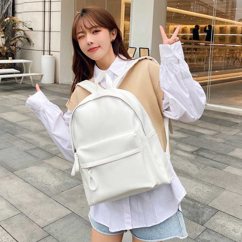 

Fashion Woman Backpack Large Capacity Leather Laptop Bagpack High Quality Book Schoolbag for Teenage Girls Student Mochila, White