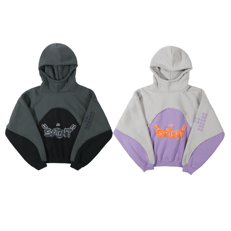 

22fw Europe Paris Vintage Washed Puff Print Hoodie Plus Size Fashion Autumn Winter Warm Fleece Hooded Patchwork Skateboard Sweatshirt, Purple