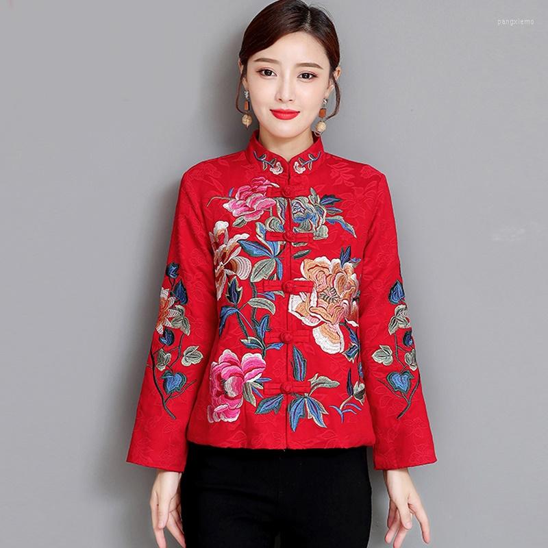 

Ethnic Clothing Chinese Style Women Floral Embroidery Cheongsam Tops For Womens Year Costume Shanghai Tang Clothes TA1848