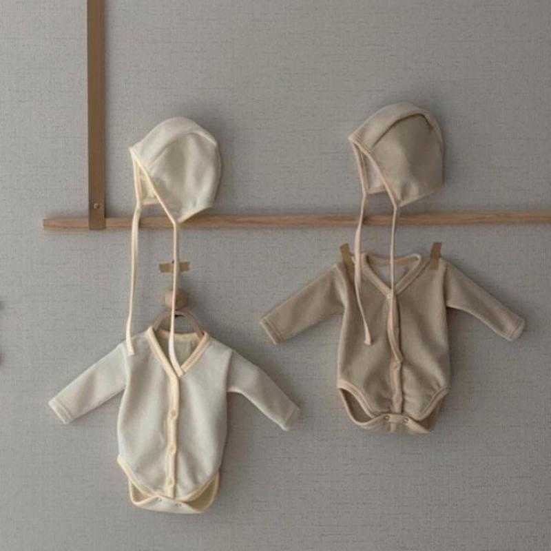 

Rompers Newborn Baby Boy Simple Autumn Fleece Long Sleeve Jumpsuit Thin Soft Comfortable Cotton Bodysuit And Kid Girl Solid Cap J220922, Beige