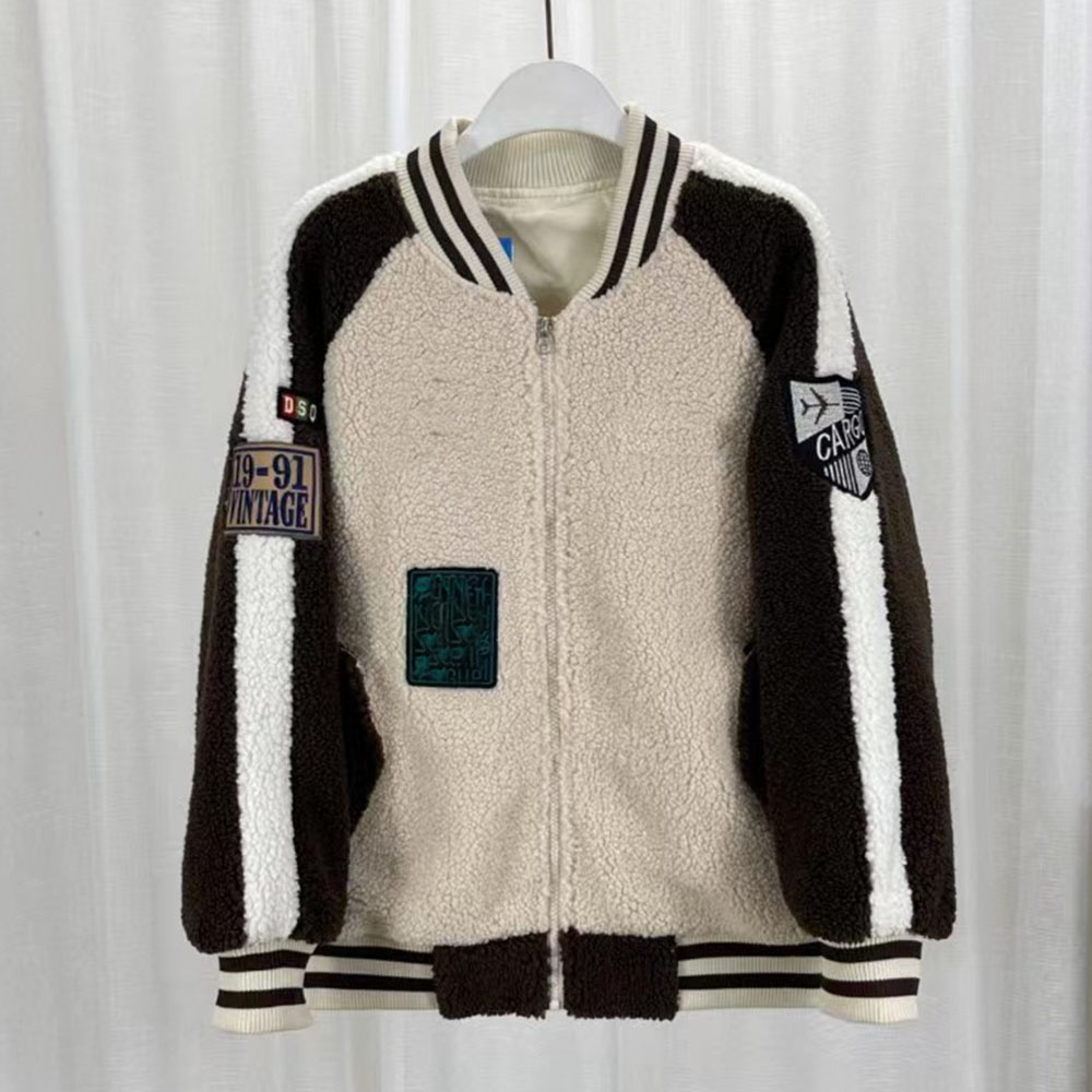 

Fall/winter jacket New lambkin coat Women's winter Lambkin baseball jersey with cotton and thick faux leather jacket high neck zipper large size top, Green