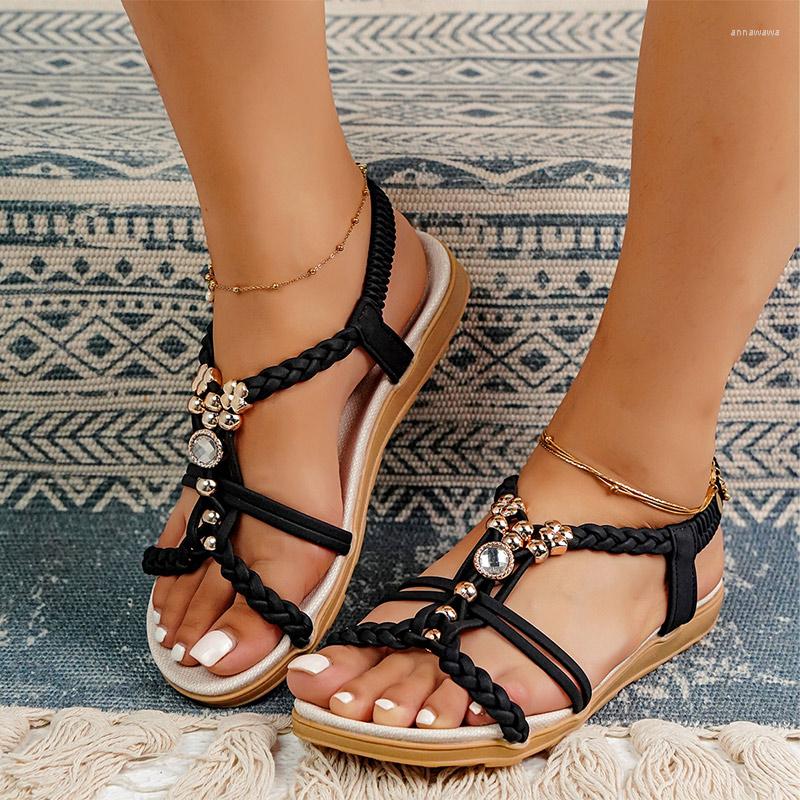 

Sandals Women's Rome Rhinestone T Shape Ladies Shoes Platform Non-slip Flat Classic Fashion Casual Beach Female Shoe Sunmmer, Wh