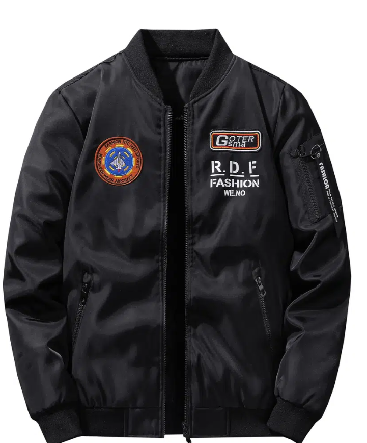 

Men's Baseball Collar Jacket Small Size & Order Size Up /Embroidered, Black