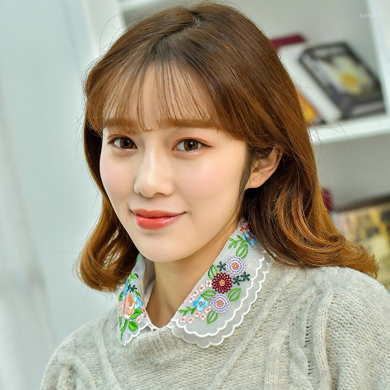 

Bow Ties 2022 Embroidered Sweater Lapel Fake False Collar Female White Half Shirt Tie Detachable Collars Button Blouse Tops Decorative