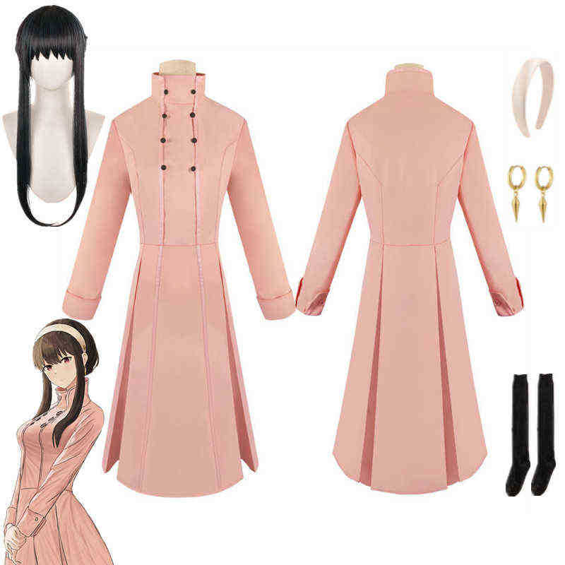 

Anime Spy X Family Yor Forger Cosplay Costume Pink Dress Earring Women Outfit Halloween Carnival Clothes H220801, Packing bag
