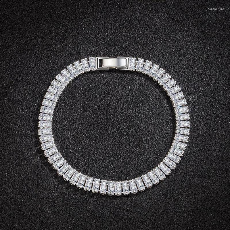 

Link Bracelets S925 Sterling Silver Square High Carbon Diamond Pagoda Bracelet For Women Sparkling Wedding Party Fine Jewelry Gift
