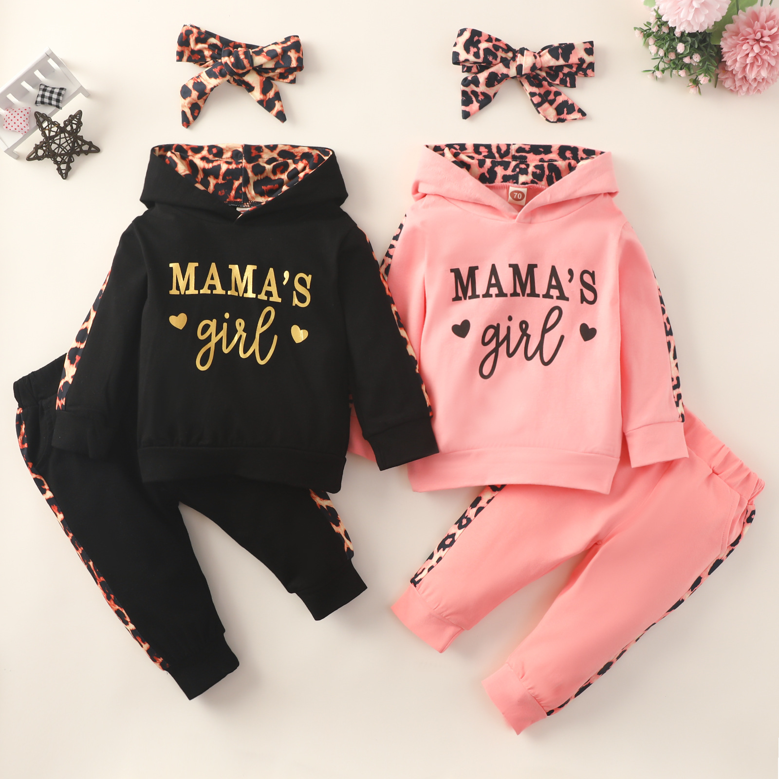 

Kids Girls Clothing Sets 2022 long sleeve Hoodie Sports Leopard Print tops with pants Suit, As picture