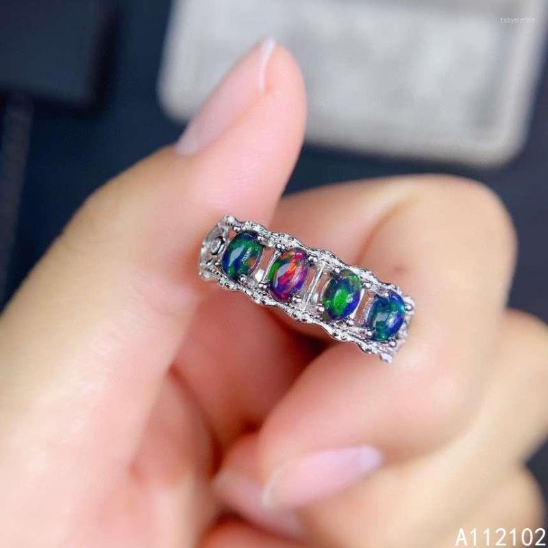 

Cluster Rings KJJEAXCMY Fine Jewelry 925 Sterling Silver Inlaid Natural Black Opal Trendy Girl Gemstone Ring Support Test Chinese Style