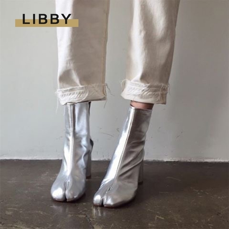 

Boots Women Genuine Leather Ankle Design Fashion Split Toe Tabi Shoes Chunky High Heels Winter Woman 221006, Beige 3cm sandals