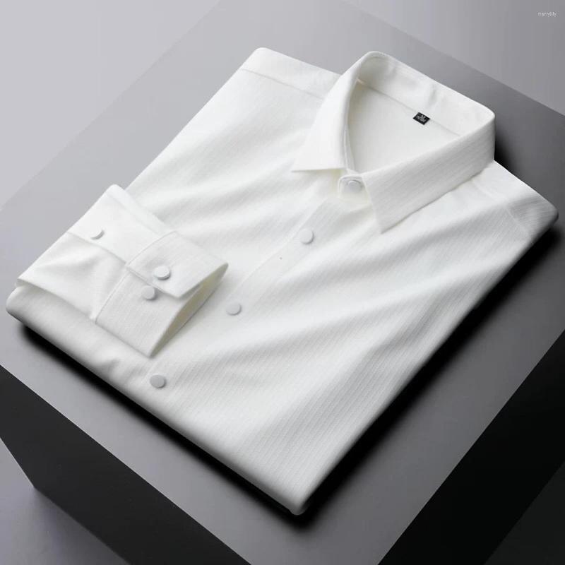 

Men's Casual Shirts Premium Luxury Traceless Business Shirt Men's Long Sleeve 2022 Spring And Autumn Top High Quality Knitted White, Black