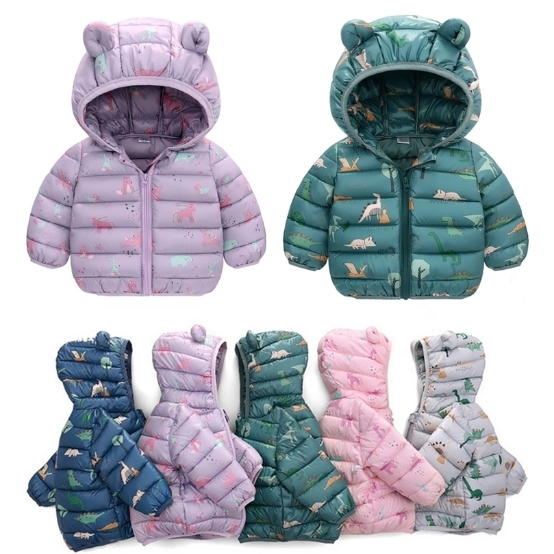 

Down Coat Baby Girls Hooded Down Jackets for Kids Cartoon Dinosuar Coats Autumn Boys Cartoon Warm Top Toddler Zipper Outerwear JYF 2201006
