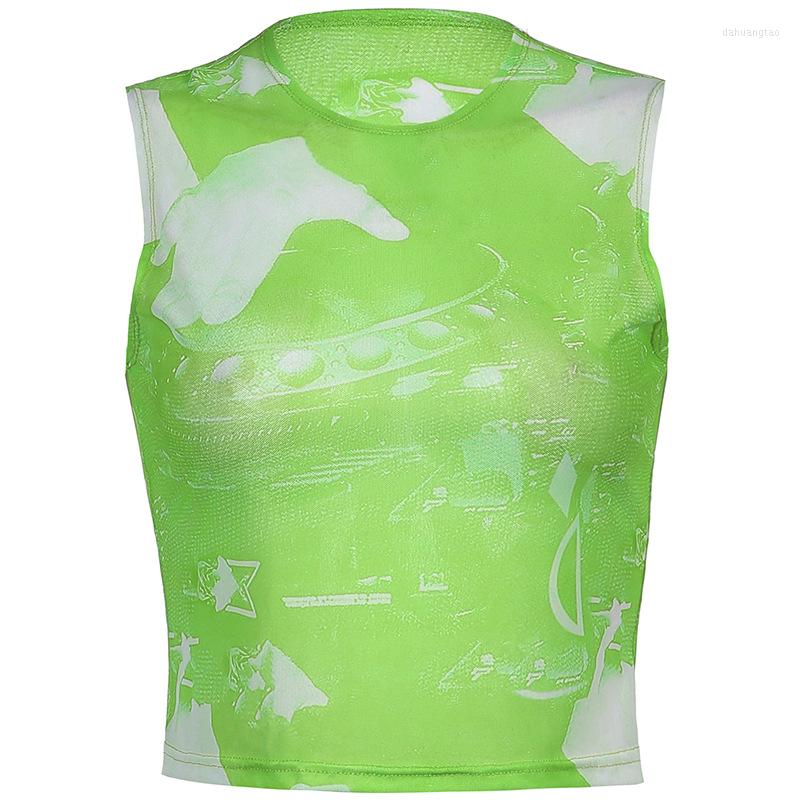 

Women' Tanks Summer Abstract Printing Pattern Mesh Streetwear Style Top, Black