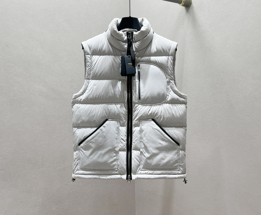 

2022 New Men's Down Vest Men's Designer Luxury Leather Strip Decoration Stand Collar Down Coat - Chinese Down Vest, Black