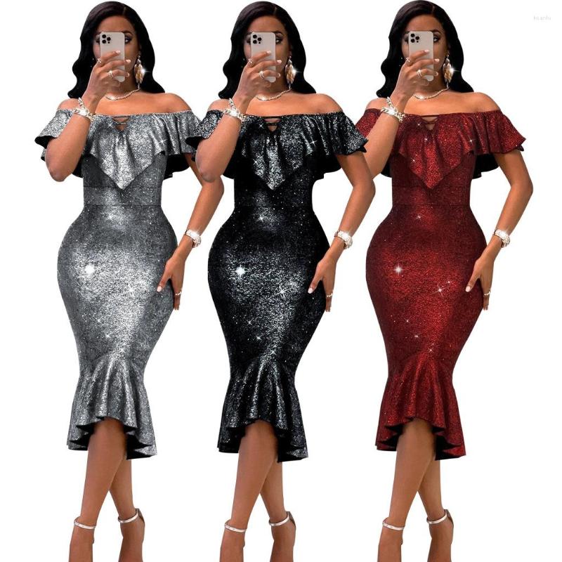 

Casual Dresses Summer Sexy Strapless Mermaid Dress Women Fashion Bodycon One Word Collar Party Nightclub Evening Female Vestido, Black