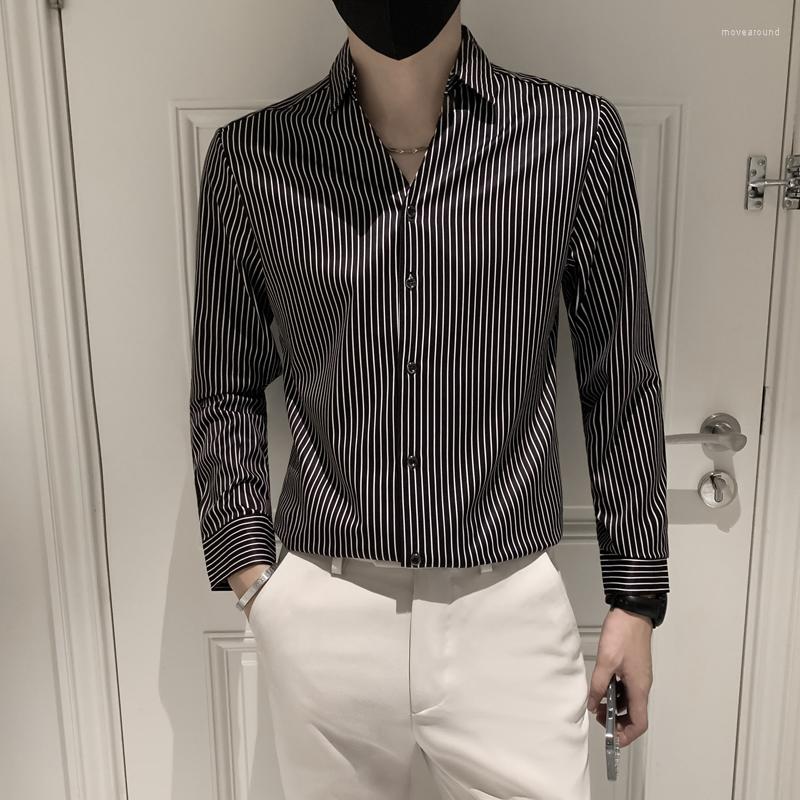 

Men's Casual Shirts High QualitySocial Mens Striped Design Autumn Men's Clothing Trend Cardigan Long Sleeve Shirt Men Dress Large Size, Black