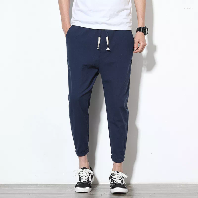 

Men's Pants Joggers Men Summer Casual Ankle-length Slim Lightweight Solid Breathable Streetwear Sweatpants, Dark blue