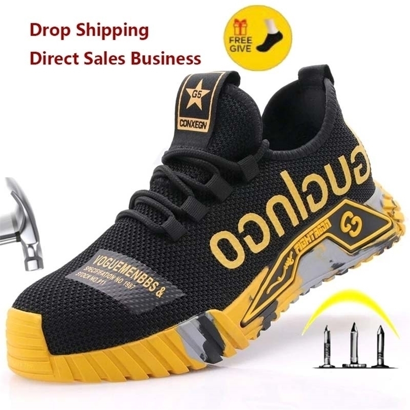 

Boots Breathable Lightweight Work Shoes Comfortable Soft Safety European Standard Sport SteelToed 220930, 8876-yellow