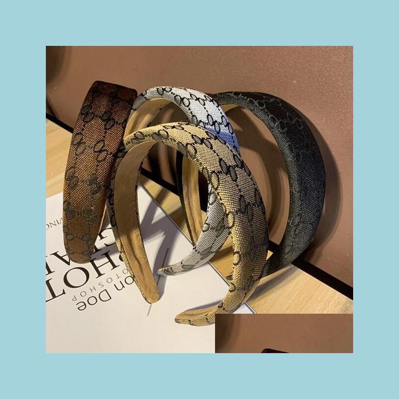 

Headbands 4Color Vintage High Quality Headband Letters Print Wide Edge Brand Designer Same Sponge Hair Hoop For Women Girl Outdoor Sp Dhopr