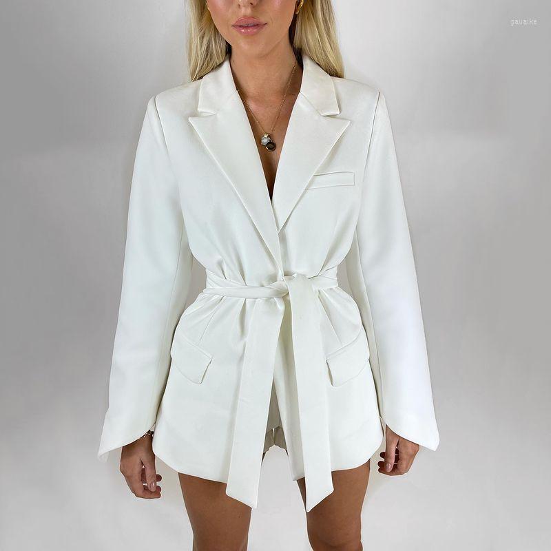 

Women' Suits Glamoda Long Sleeve Lapel Cardigan Blazer Coat With Belt Fashion Casual Blazers For Winter White Khaki Black
