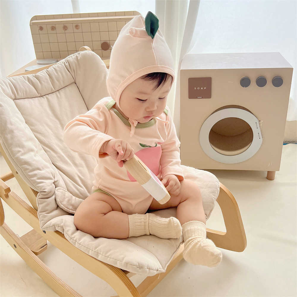 

Rompers 2022 Cute New Peach Comfortable Soft Full Sleeves Jumpsuit Baby Girl Loose Cotton Bodysuit Toddler Boy Simple Bodysuits With Hat J220922