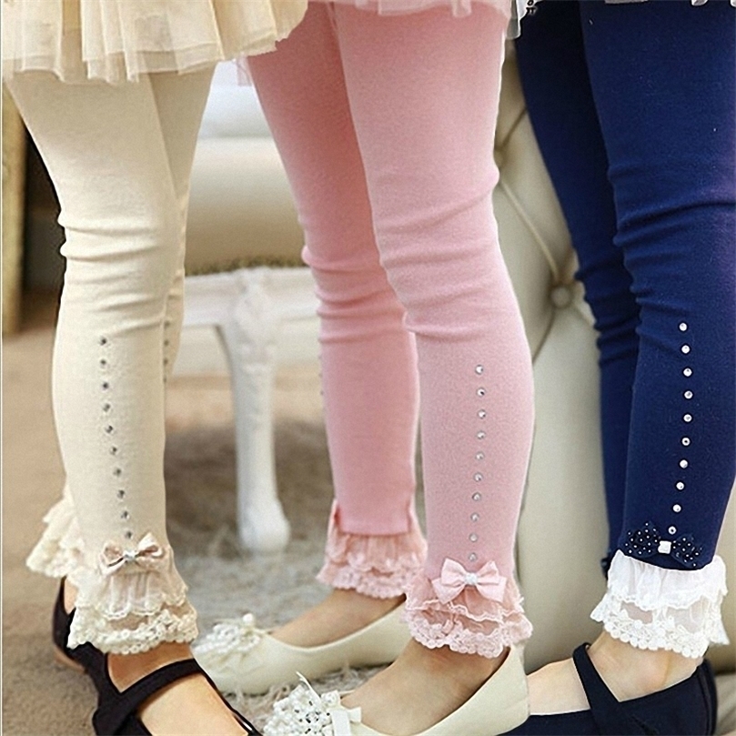 

Trousers to 11T children girls spring autumn lace trim ruffle leggings kids princess cotton casual skinny legging clothes 2201006, 0102 white
