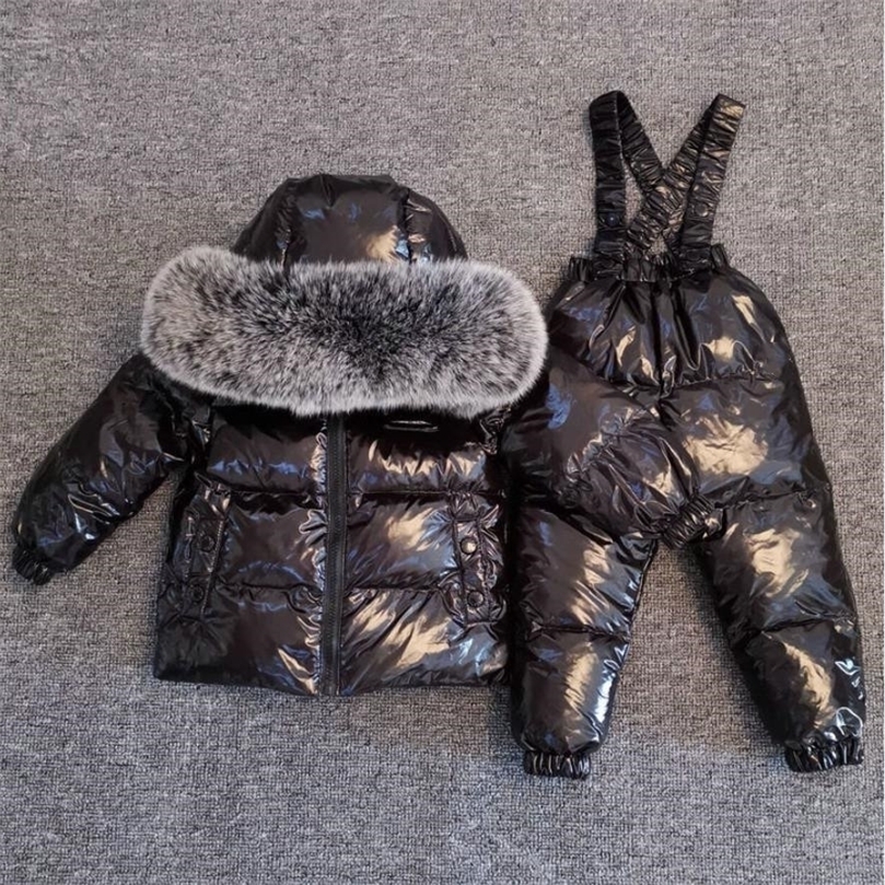 

Down Coat Russian Winter Children Down Jacket Overall Suit Big Real Fur Collar Kids Ski Suit Boys Girls Warm Jacket Silver ws876 2201006, Silver raccoon fur
