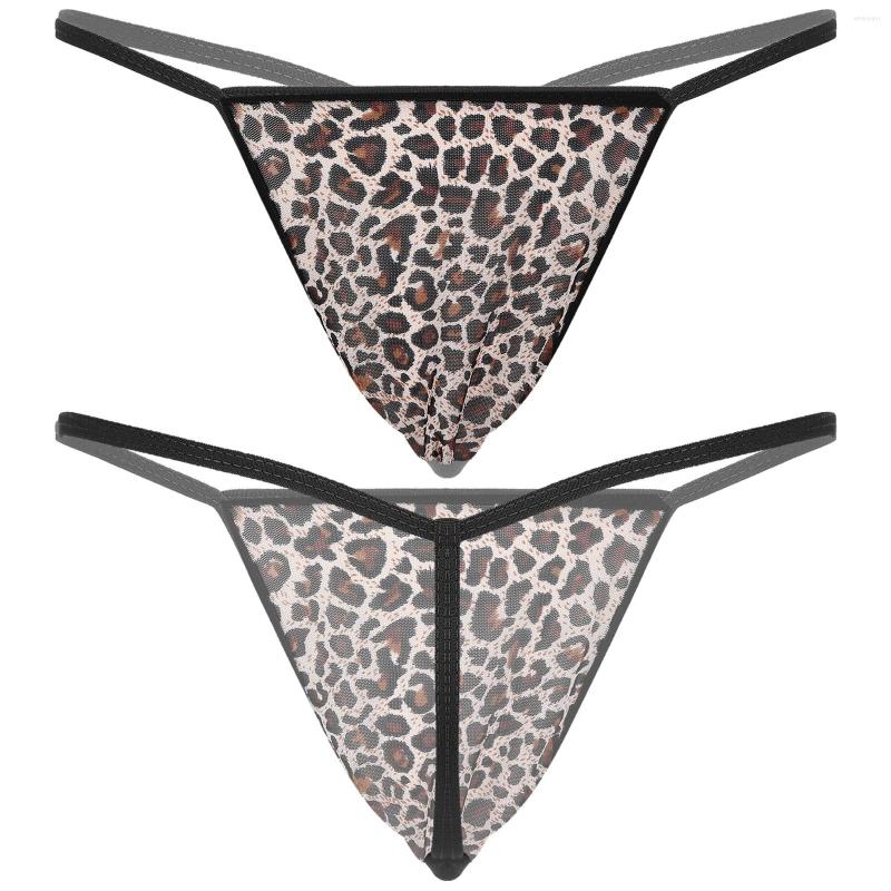 

Men's G Strings Men G-string Thong Solid Leopard Briefs Sexy See-through Mesh Bulge Pouch Low Waist Elastic Waistband T-back Jockstrap, White