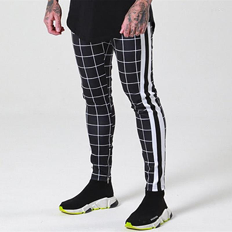 

Men's Pants 2022 Men's Casual Trousers Slim Trouser Leg Zipper Grid Fitness Running Trend Versatile Mid-Waist Tie Up Small, Grid gray