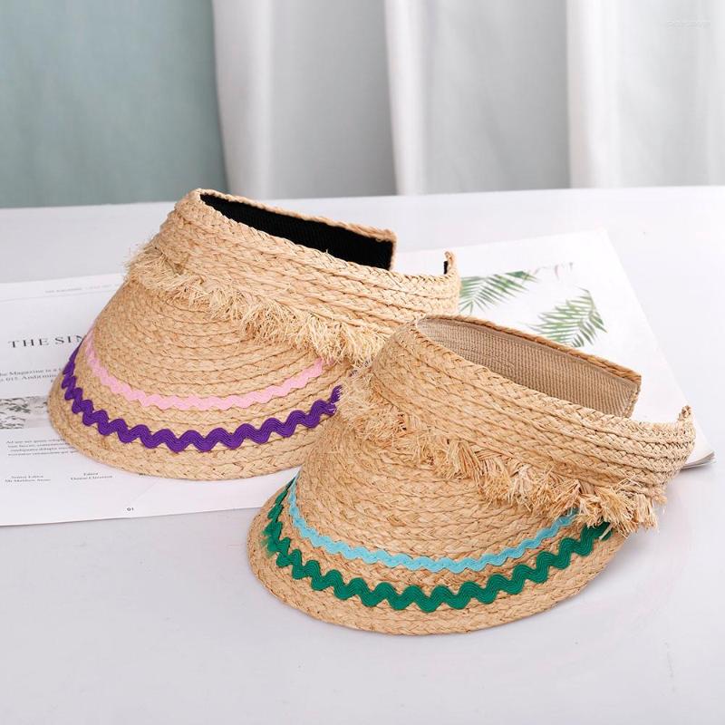 

Berets 2022 Sun Protection Clothing Tassels Rafia Hat Visor Straw Panama For Girls Women's Summer Beach Picture Hats, Green