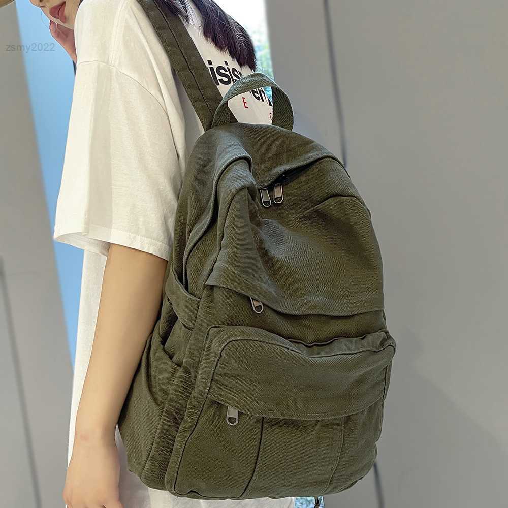 

Backpack Style Girl Fabric School Bag New Fashion College Student Vintage Women Backpack Canvas Female Laptop Bag Travel Kawaii Ladies Backpack, Khaki