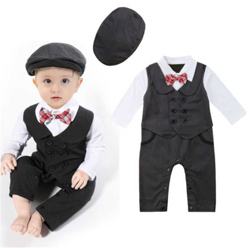 

Rompers 2020 Baby Autumn Clothes Gentleman Clothes Newborn Baby Boy Long Sleeve Bow Jumpsuit Cotton Outfit Romper J220922, Red