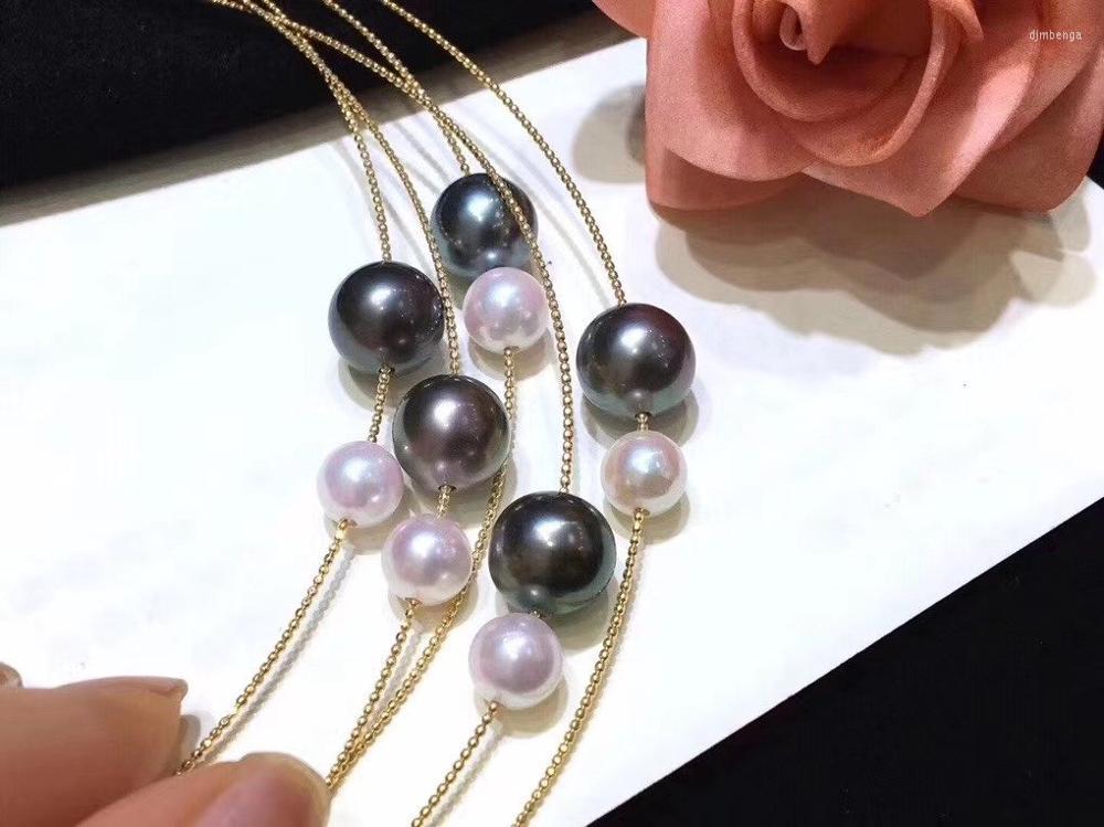 

Pendants D509 Pearl Necklace Fine Jewelry Solid 18K Gold Round 6.5-7mm 9-10mm Nature Ocean Sea Water Tahiti And Akoya Pearls Necklaces