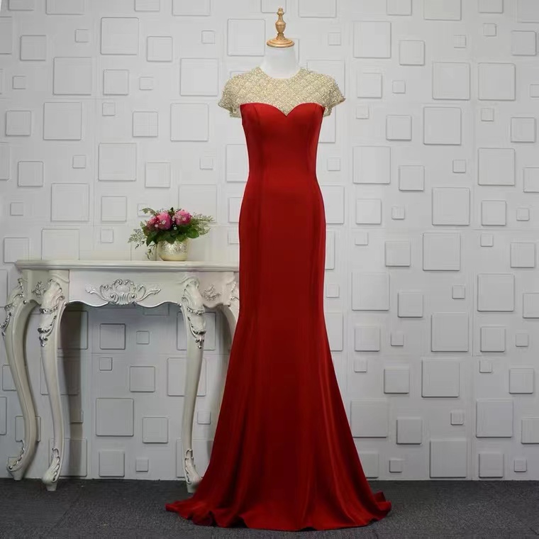 

Red Slim Beaded Mermaid Custom Sweetheart Evening party Dress TT0190