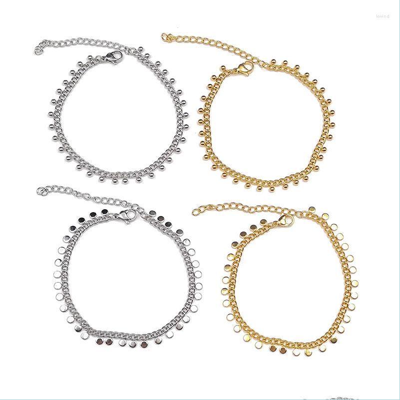 

Link Chain Link Bracelets 5Pcs/Lot Gold Stainless Steel Bracelet Ball Pendant Round Piece Pendants For Women Beach Holiday Gift Whol Dhbru