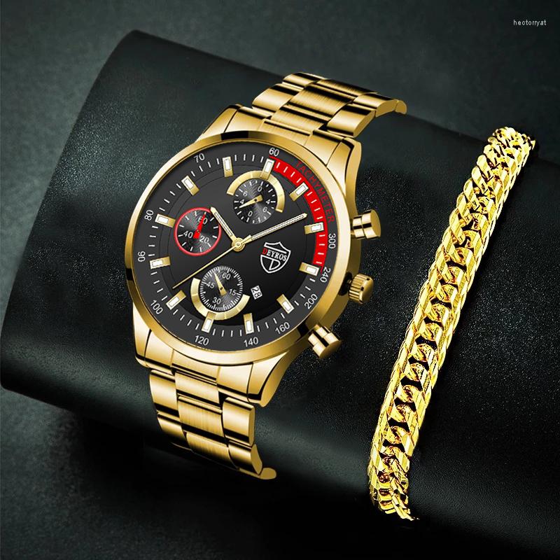 

Wristwatches Luxury Mens Watches Stainless Steel Fashion Calendar Quartz Men Wrist Watch Male Bracelet Business Luminous Clock Reloj Hombre, As shown 2