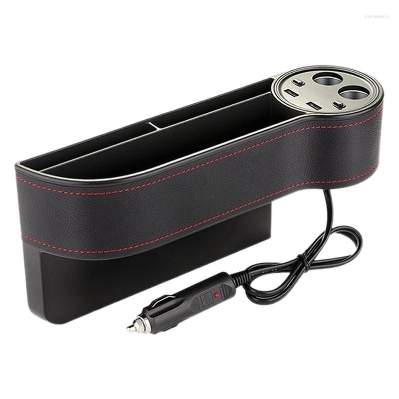 

Car Organizer Multifunction Universal Leather Seat Side Storage Box Catcher With Dual USB Ports Cigarrete Lighter