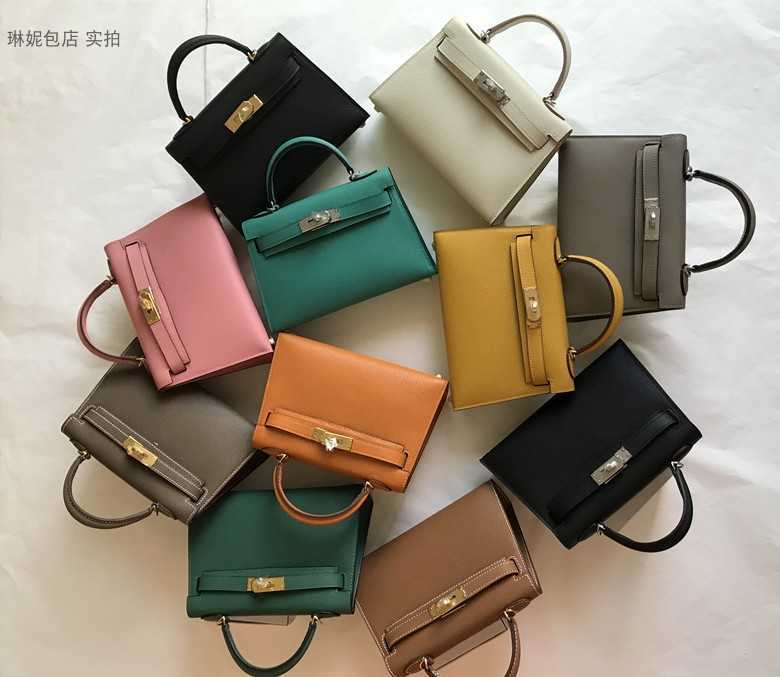 

Fashion Women Herme Totes bag s Cowskin Genuine leather Handbag Wax thread hand sewn kellies mini second generation one shoulder portable diagonal, Black