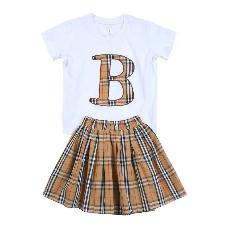 

Baby Girls Clothing Sets Summer Plaid Girl Clothes Set Toddler tops Skirt Suit Kids Clothes, White