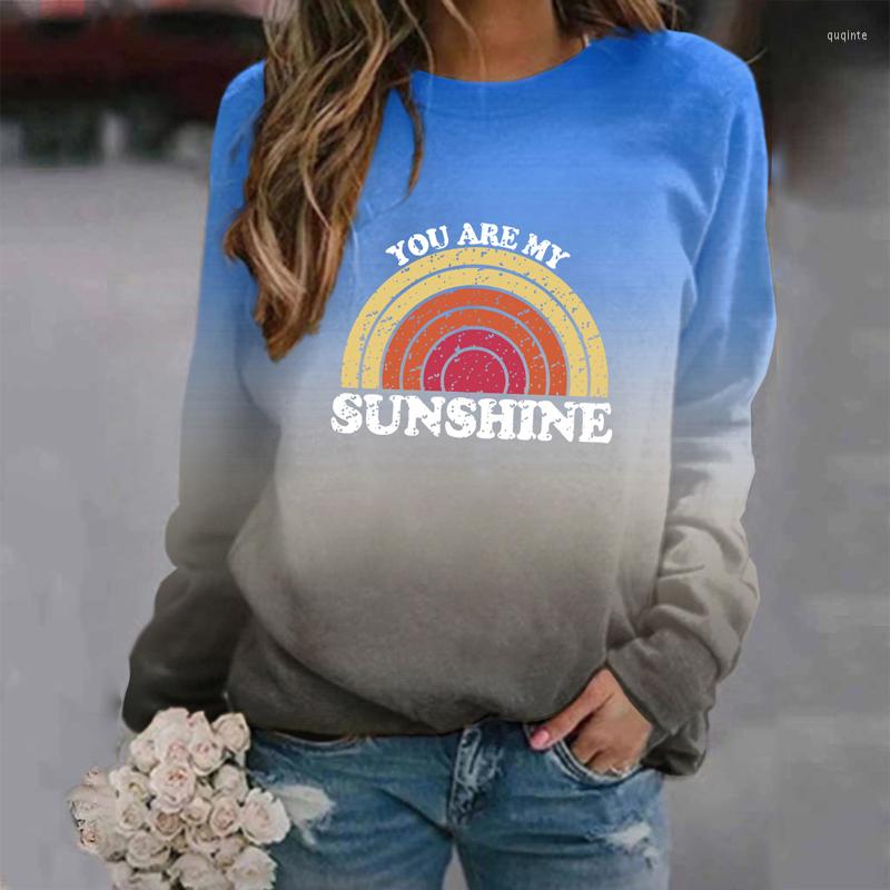 

Women's Hoodies Autumn And Winter Women Hoodie Rainbow Gradient Image Letter Printing Sweatshirt Casual Round Neck Long-sleeved Top