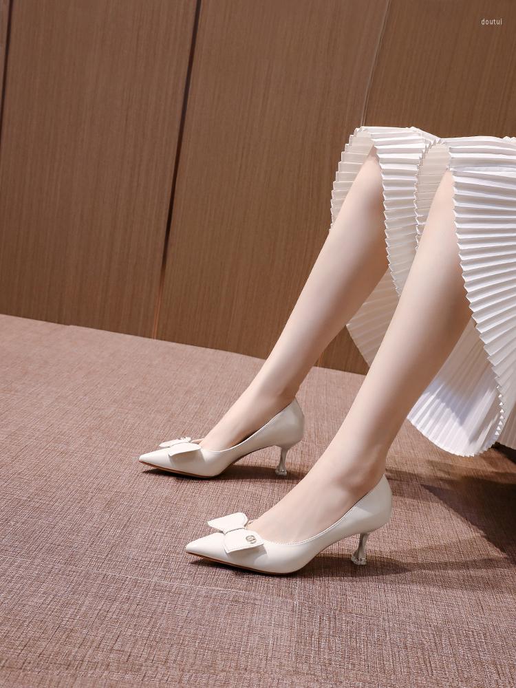 

Dress Shoes Women's Bowknot High Heel Stiletto 2022 Design Sense Niche Pointed Toe Shallow Mouth Mid Pumps 2092