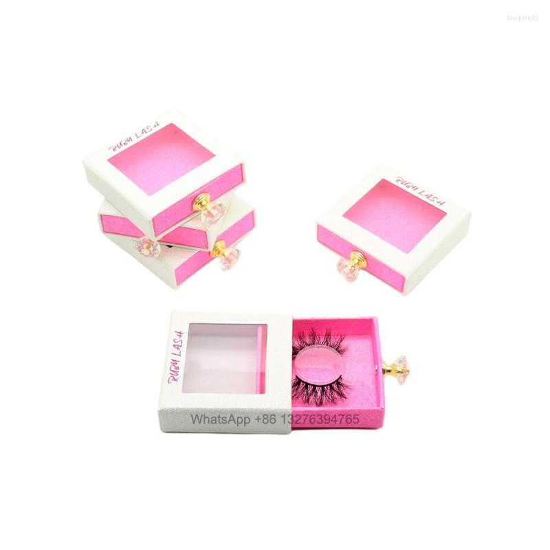 

False Eyelashes Private Label Pink Glitter Square PVC Drawer Eyelash Box With Handle Wholesale Mink Customize Logo Packaging