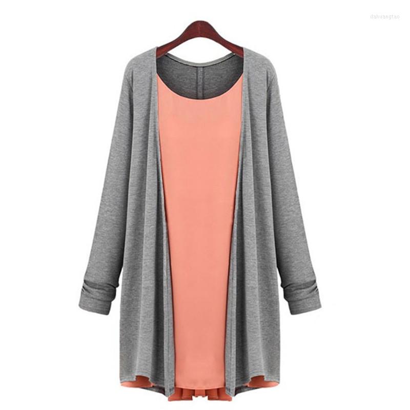 

Women's Knits Dresses -4XL Women Fashion Stitching Dress Patchwork Knitwear Knitted Chiffon Long Sleeve Lady Casual Pleated Cardigan, Pink